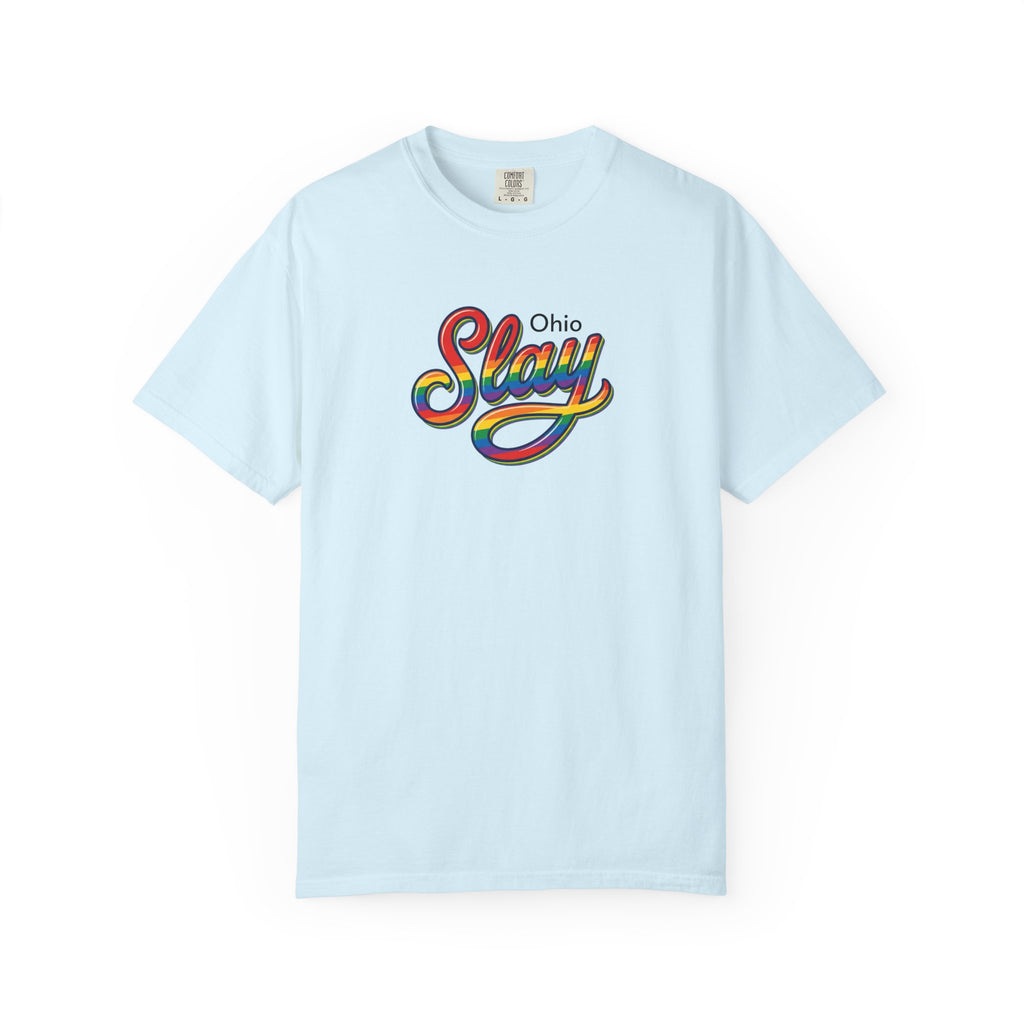 Slay Rainbow Script Personalized T-Shirt | Customizable Place Pride Tee