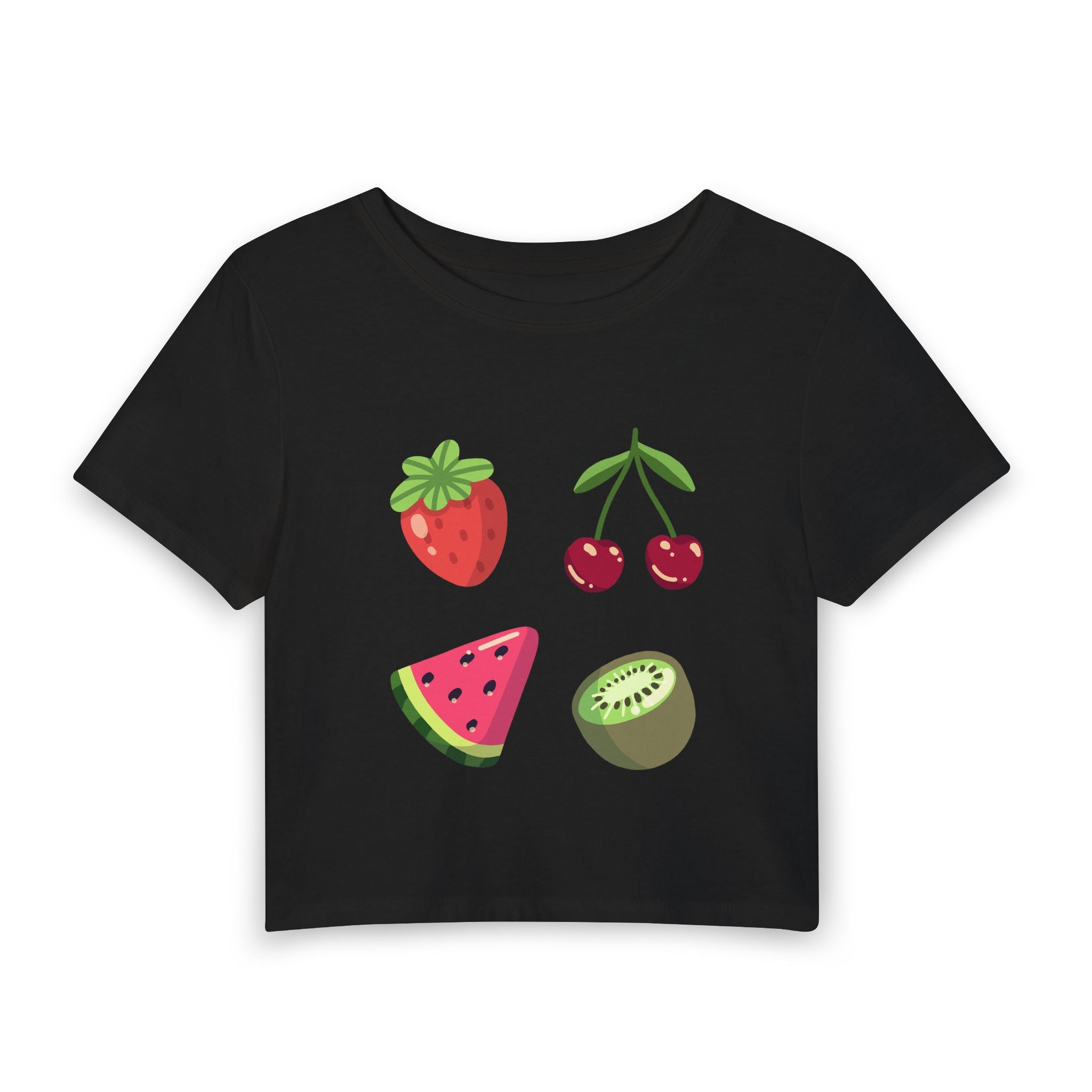Fruit Icons Cropped Tee — Strawberry, Cherry, Watermelon & Kiwi Graphic Baby T-Shirt