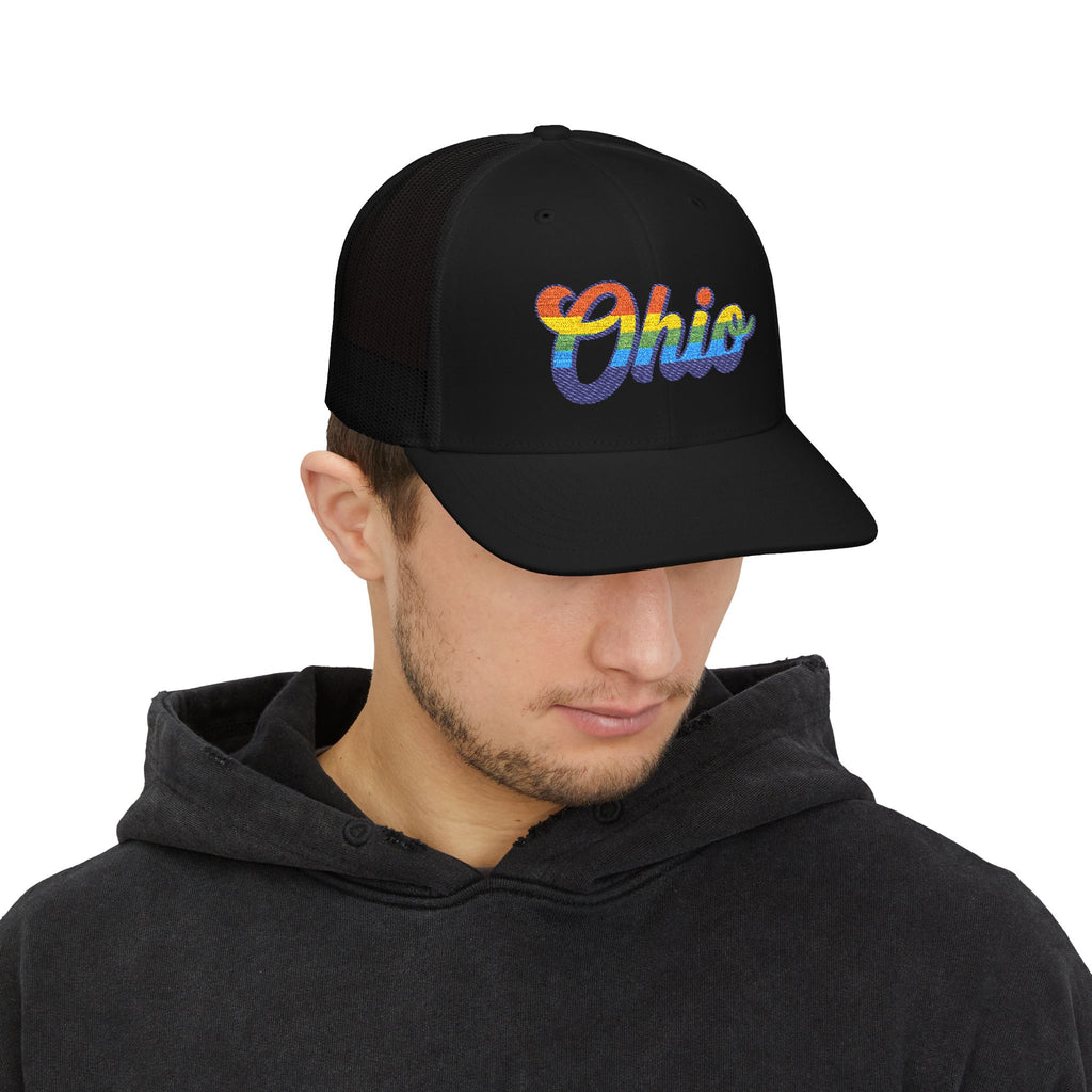 Ohio Rainbow Script Trucker Cap
