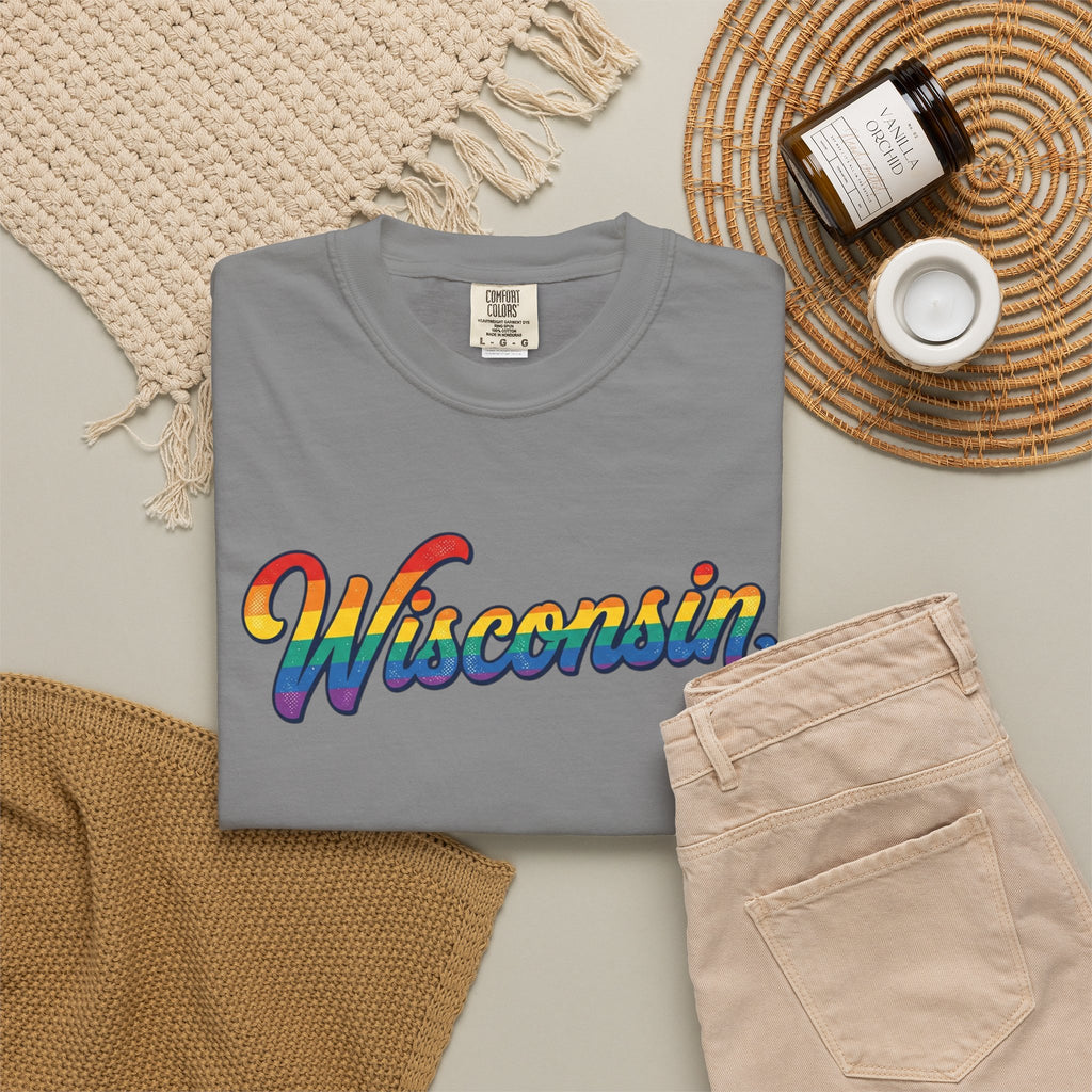 Wisconsin Rainbow Script T-Shirt