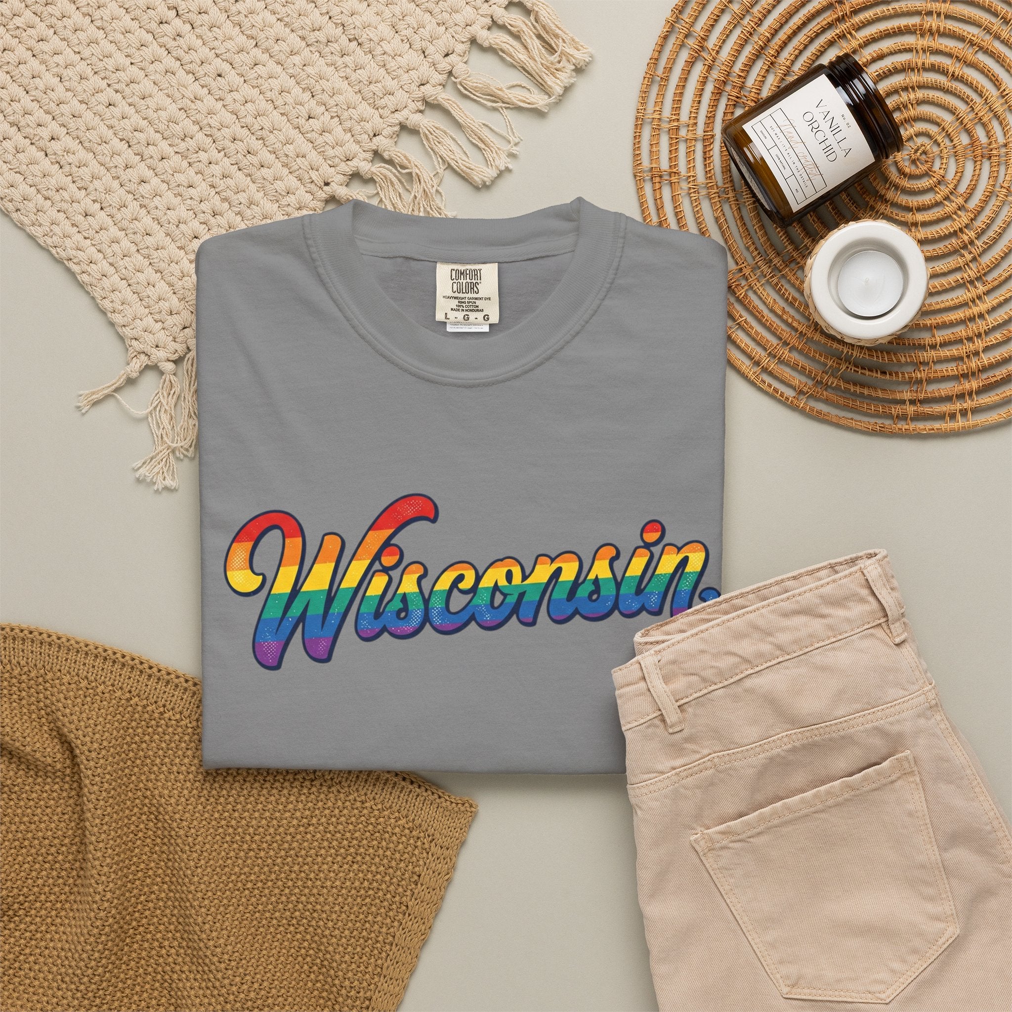 Wisconsin Rainbow Script T-Shirt