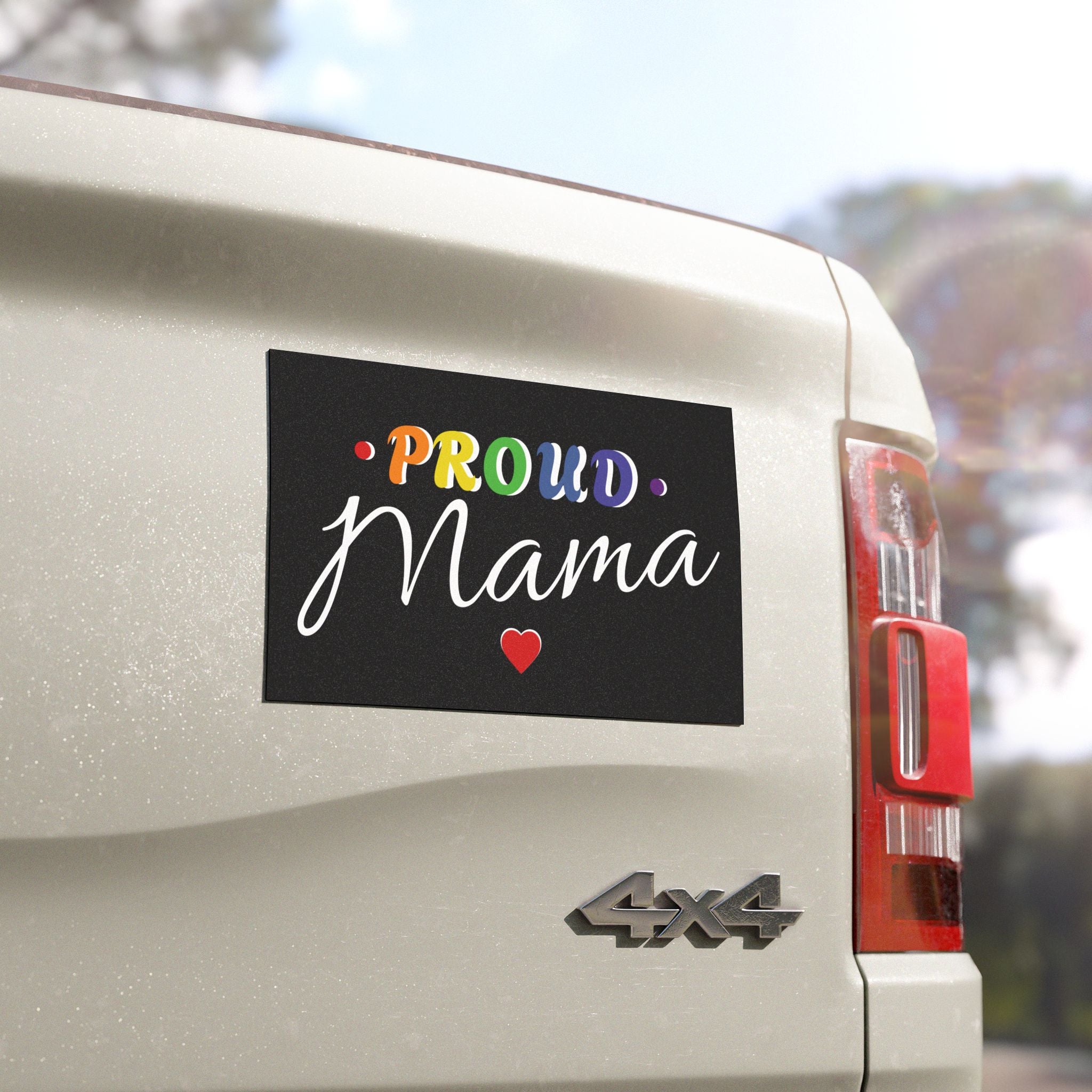 Proud Mama Car Magnet – Rainbow Pride Heart Design