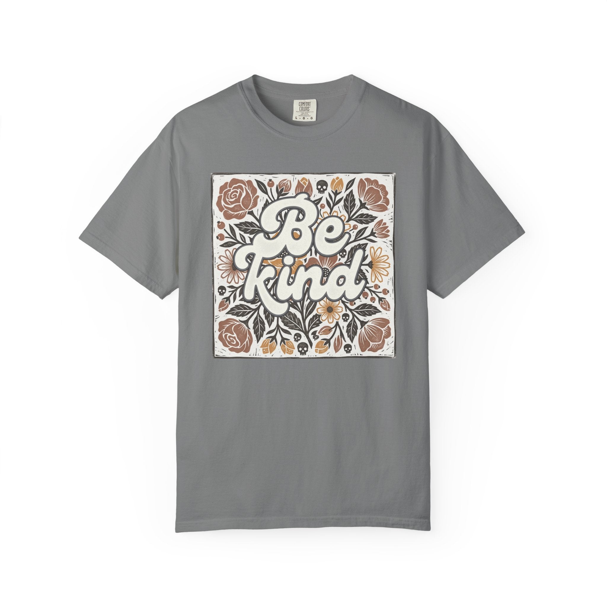 Be Kind Floral T-Shirt — Linocut Vintage Rose Positive Message Tee