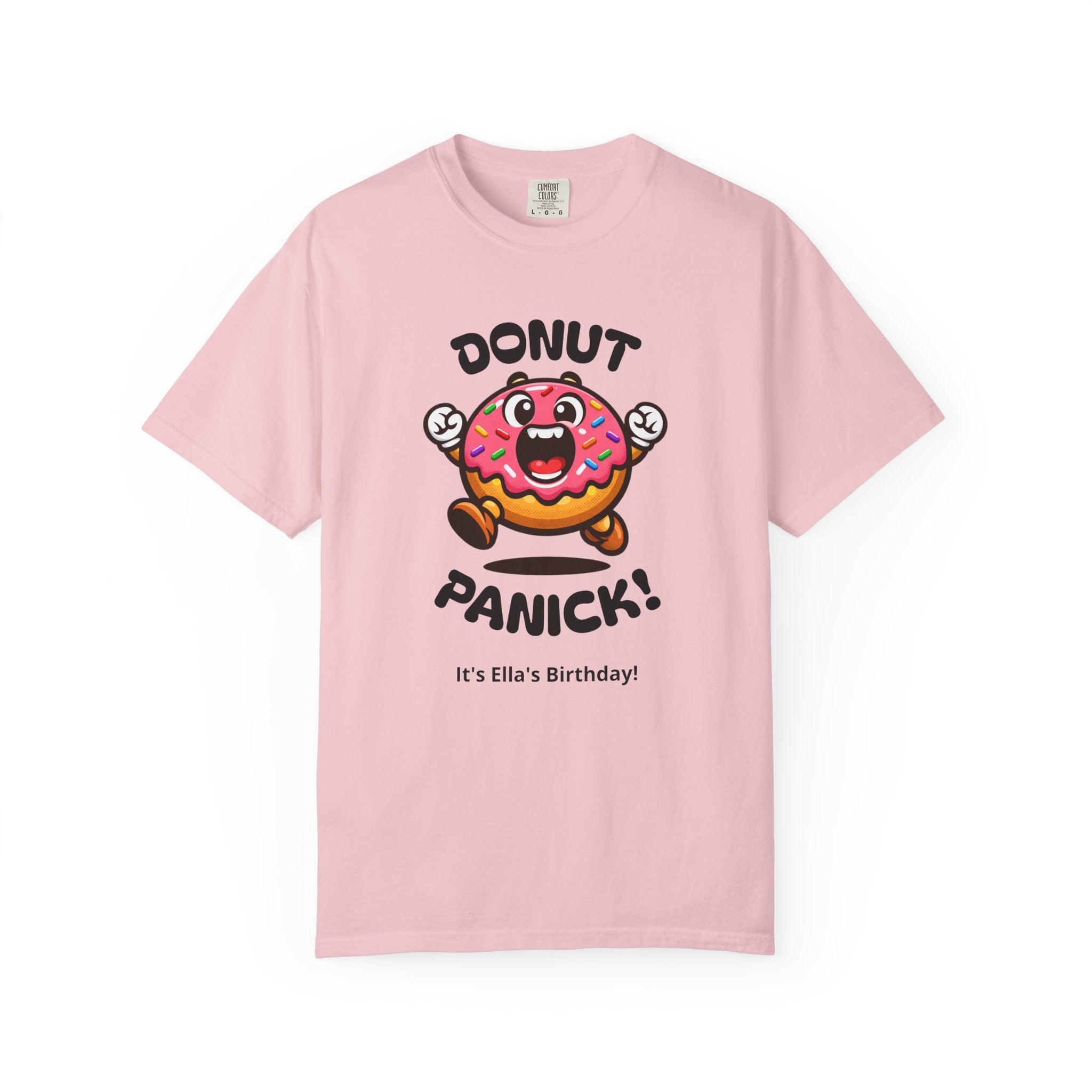 Donut Panic! Cute Running Donut Graphic T-Shirt — Personalizable Tee
